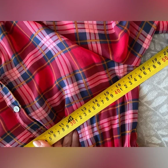 Xhilaration Red Plaid Tie-Neck Tiered Long-Sleeve Dress - Picture 7 of 8